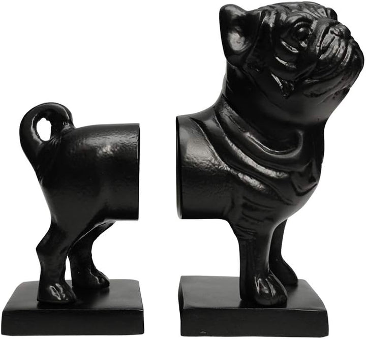 Pug Figure Decorative Bookends, Heavy Duty Metal Non-Skid Bookends with Antique Rough Finish, Perfect for Organizing Books, Movies, Magazines, and Video Games ? Set of 2