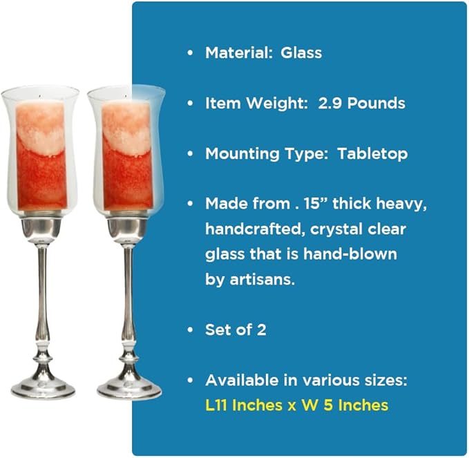Traditions Collection Set of 2 Hurricane Candle Holders with Tall Chimney - Table Decorations, Centerpieces, and Wedding Gifts