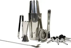 Boston Cocktail Shaker Set, 13-Piece Professional Bartender Kit with Stainless Steel Shakers, Jigger, Strainer, Muddler, Tongs, Bottle Pourers &amp; Swizzle Stick for Home &amp; Professional Bars