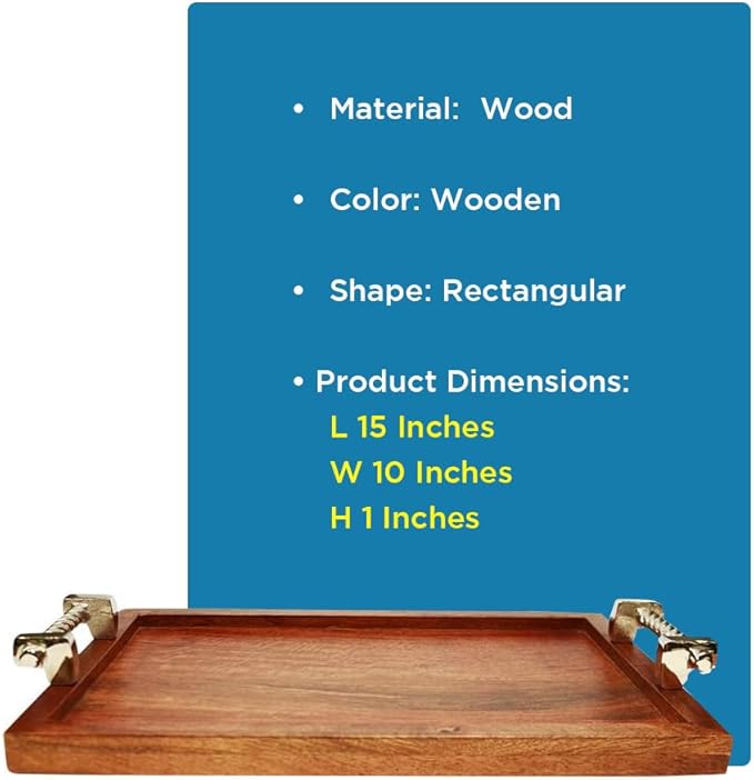 Dreamer Luxury Wooden Serving Tray - Elegant 15" x 10" Platter for Breakfast, Appetizers, Coffee, Bar, and Entertaining