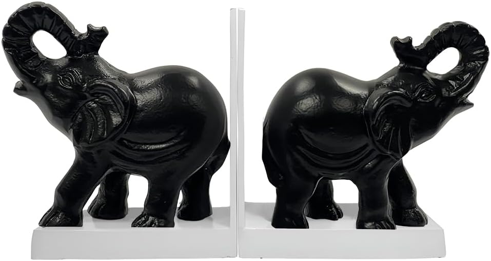 Elephant Figure Decorative Bookend Non Skid Bookend Heavy Duty Black Finish Antique Rough Finish Perfect for Office Library Living RoomKeep Books, Movies, Magazines, Video Games