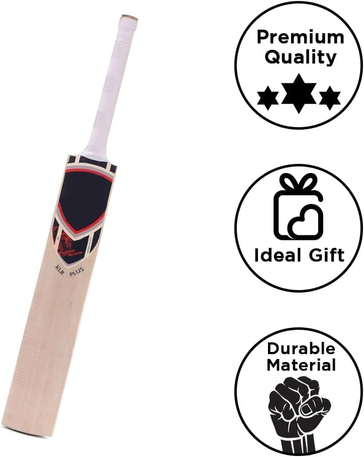 KLR Plus Kashmir Willow Cricket Bat, Handcrafted Grade R Willow with Web Tape Front and Full Sticker Back Kashmir Willow Handle, Red and Black