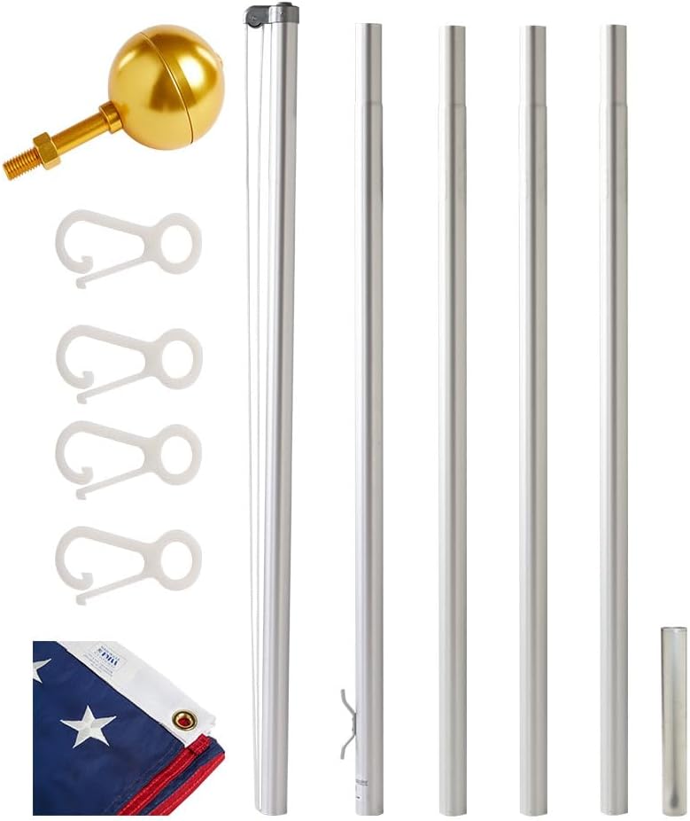 LIVEVIE Iconic Flag Pole Timeless Tradition &amp; Craftsmanship, Rust-Free Aluminum, Elegant Design, Complete Kit, Traditional Sectional, Rope System, 21-ft Length, Withstands Winds up to 130 MPH