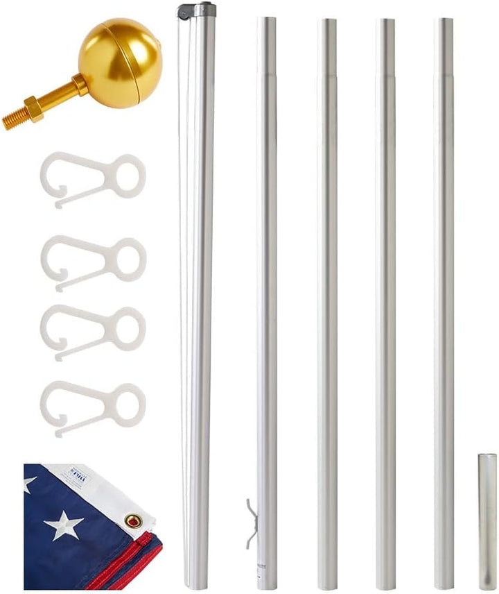 LIVEVIE Iconic Flag Pole Timeless Tradition &amp; Craftsmanship, Rust-Free Aluminum, Elegant Design, Complete Kit, Traditional Sectional, Rope System, 21-ft Length, Withstands Winds up to 130 MPH
