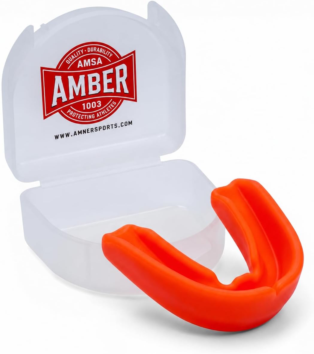 Amber Fight Gear Adult Silicone Sports Mouthguard with Case, Multiple Colors