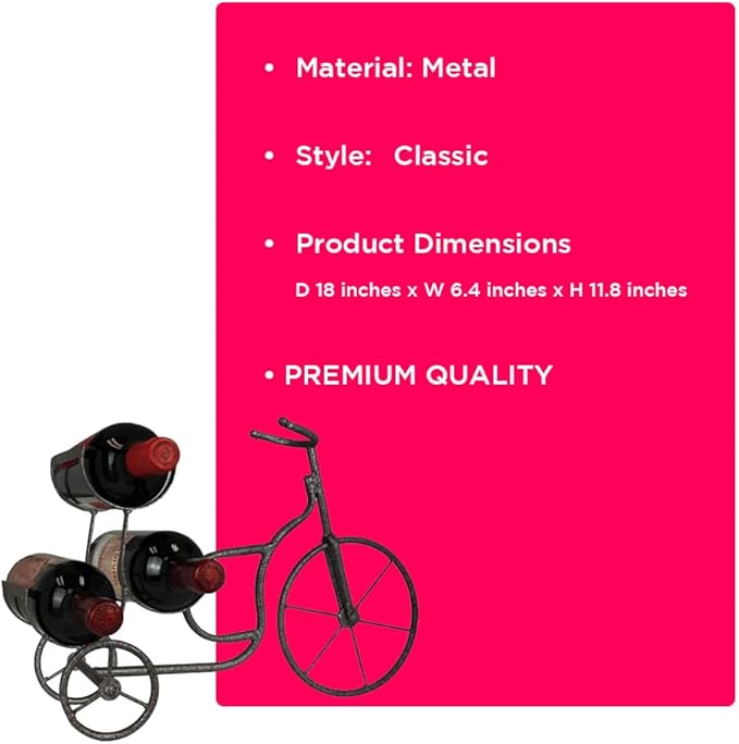 LIVEVIE Classic Vintage Bike Delivery Style Wine Rack Freestanding Wine Holder for 3 Bottles - Countertop Tabletop Wine Organizer Stand Decor for Home or Office