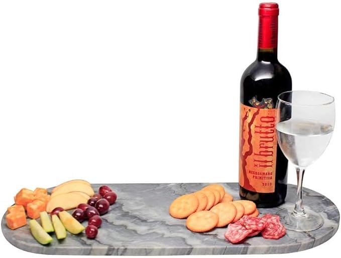 Oval White Marble Serving Platter/Cutting Board ? Perfect for Breakfast, Appetizers, Coffee, Bar, or Food Display ? 20 Inch Length.