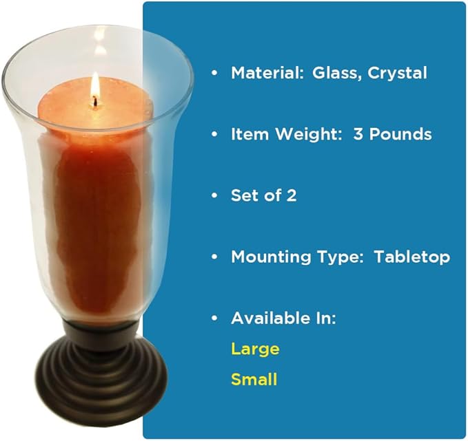 Traditional Chimney Hurricane Candle Holder Collection - Elegant Glass Table Decorations and Centerpieces for Dining/Living Room and Romantic Accent D?cor (Set of 2, Small)