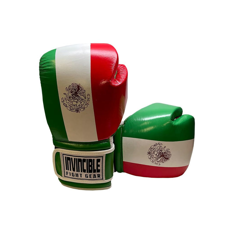 Invincible Fight Gear Standard Hook and Loop Leather Training Boxing Gloves with Mexican Flag Colors -Ideal for Boxing, Kickboxing, Muay Thai, MMA for Men Women and Kids