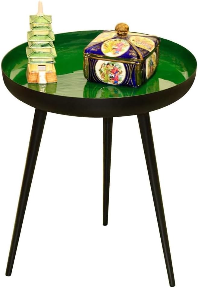 LIVEVIE Bregenz Collection Enamel-Coated Metal End Table Versatile Indoor Decor &amp; Serving Table for Home and Office, Forest Green, 20 x 24 inches