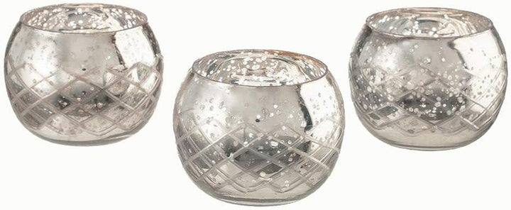 Champagne Collection Etched Diamond Shaped Handmade Glass Votive Candle Holders for Weddings and Home Decor (Set of 3), Medium