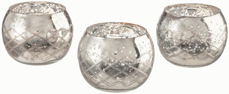 Champagne Collection Etched Diamond Shaped Handmade Glass Votive Candle Holders for Weddings and Home Decor (Set of 3), Large