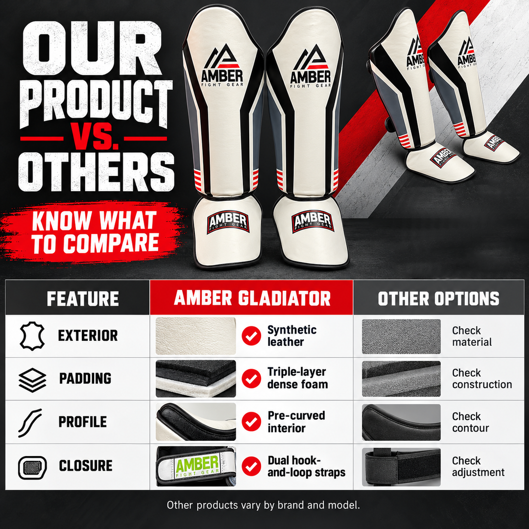 Amber Fight Gear Gladiator Muay Thai Shin Guards with Triple-Layer Foam