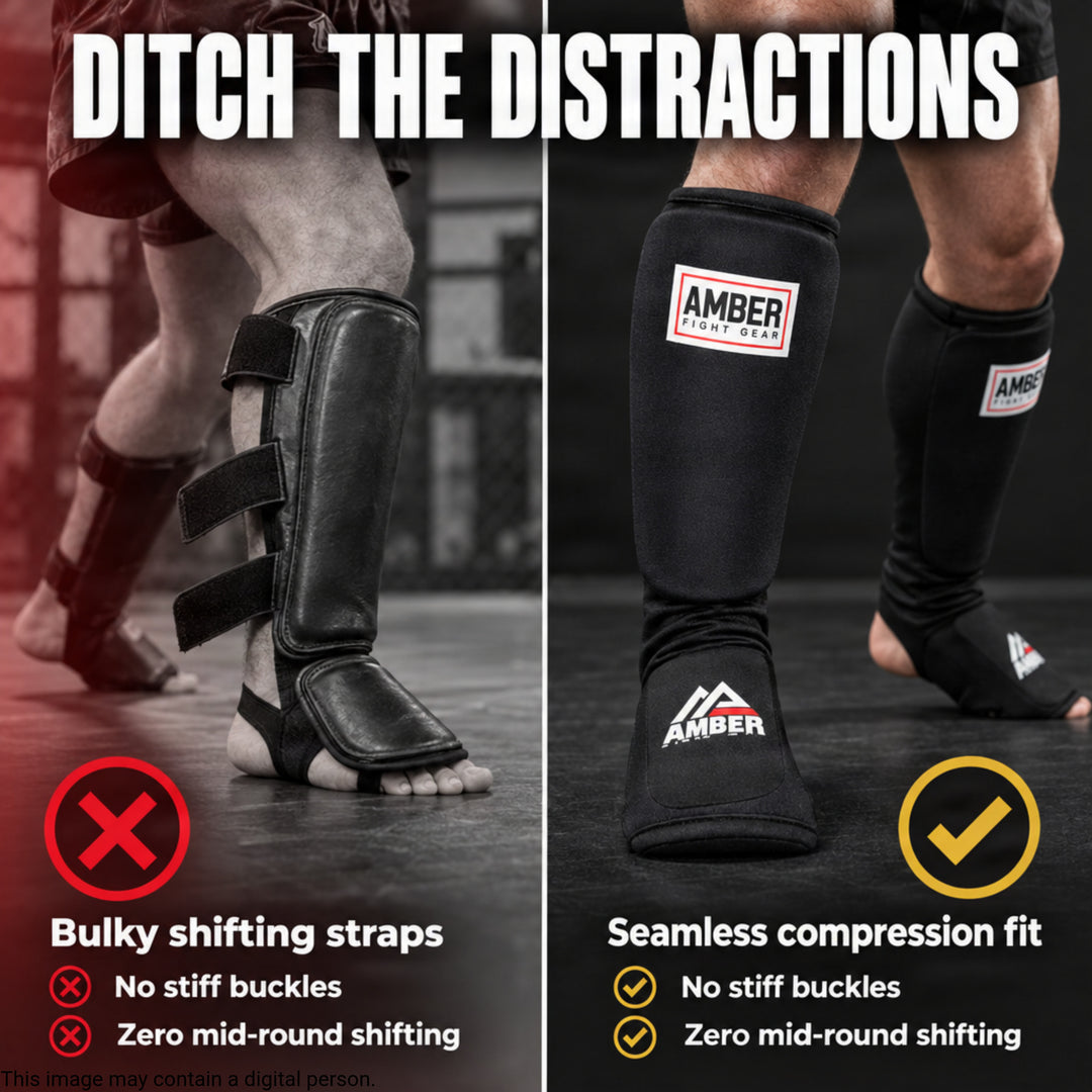 Amber Fight Gear Nylon Shin &amp; Instep Protectors with EVA Foam, Multiple Sizes