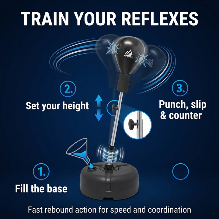 Amber Fight Gear Freestanding Boxing Punching Bag - Improve Speed &amp; Coordination | Adjustable Height, Kids &amp; Adults Fitness Workout