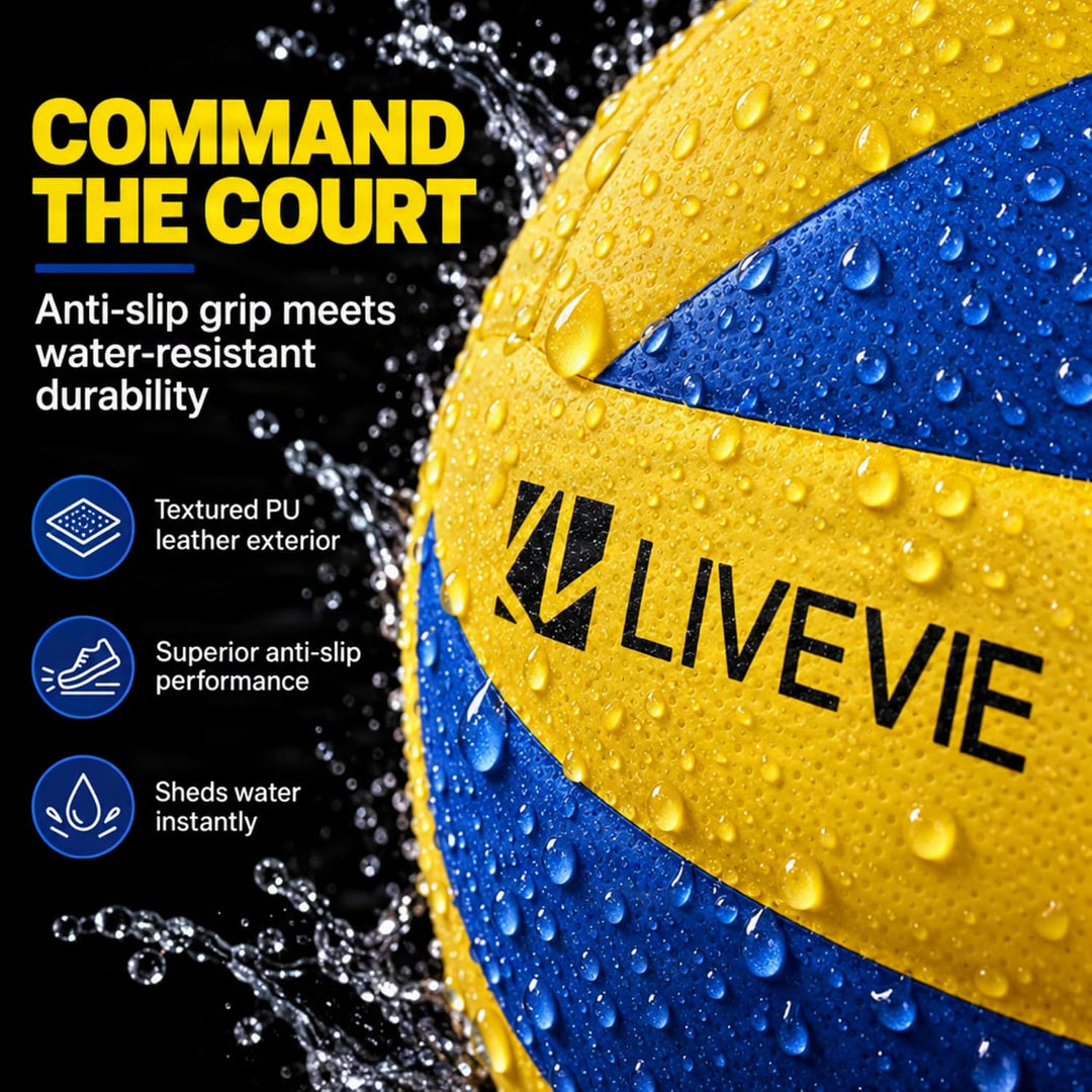 LIVEVIE Soft-Touch PU Leather Volleyball, Size 5, Indoor and Outdoor