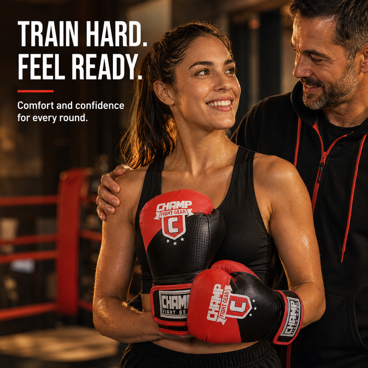 Champ Boxing Gloves for Training, Sparring, Kickboxing, MMA, Muay Thai, Durable PU Leather, Multi-Layered Foam, Wrist Support, Breathable Design