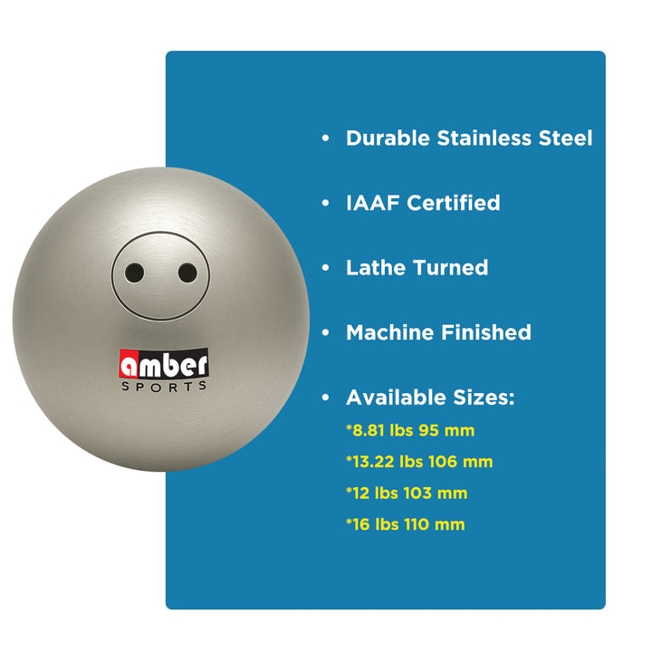 Amber Fight Gear IAAF Certified Stainless Steel Shot Put, Precision Calibrated, Machine Finished for Superior Grip, Competition Ready - Available in 4kg, 12lb, 6kg, 16lb Sizes