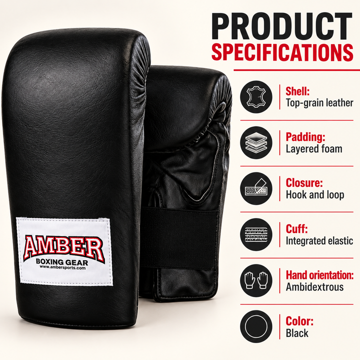 Amber Fight Gear Top-Grain Leather Boxing Bag Gloves with Shock-Absorbing Padding