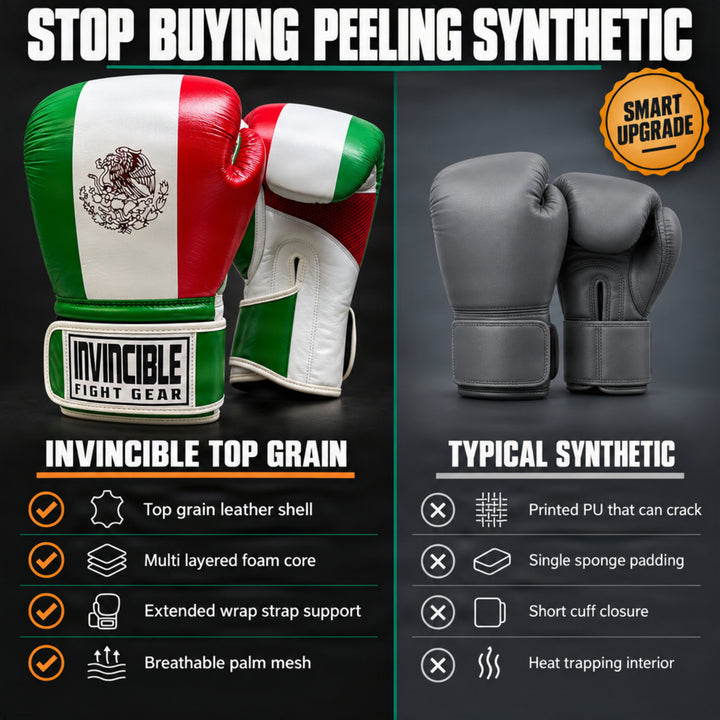 Invincible Fight Gear Leather Hook &amp; Loop Boxing Training Gloves
