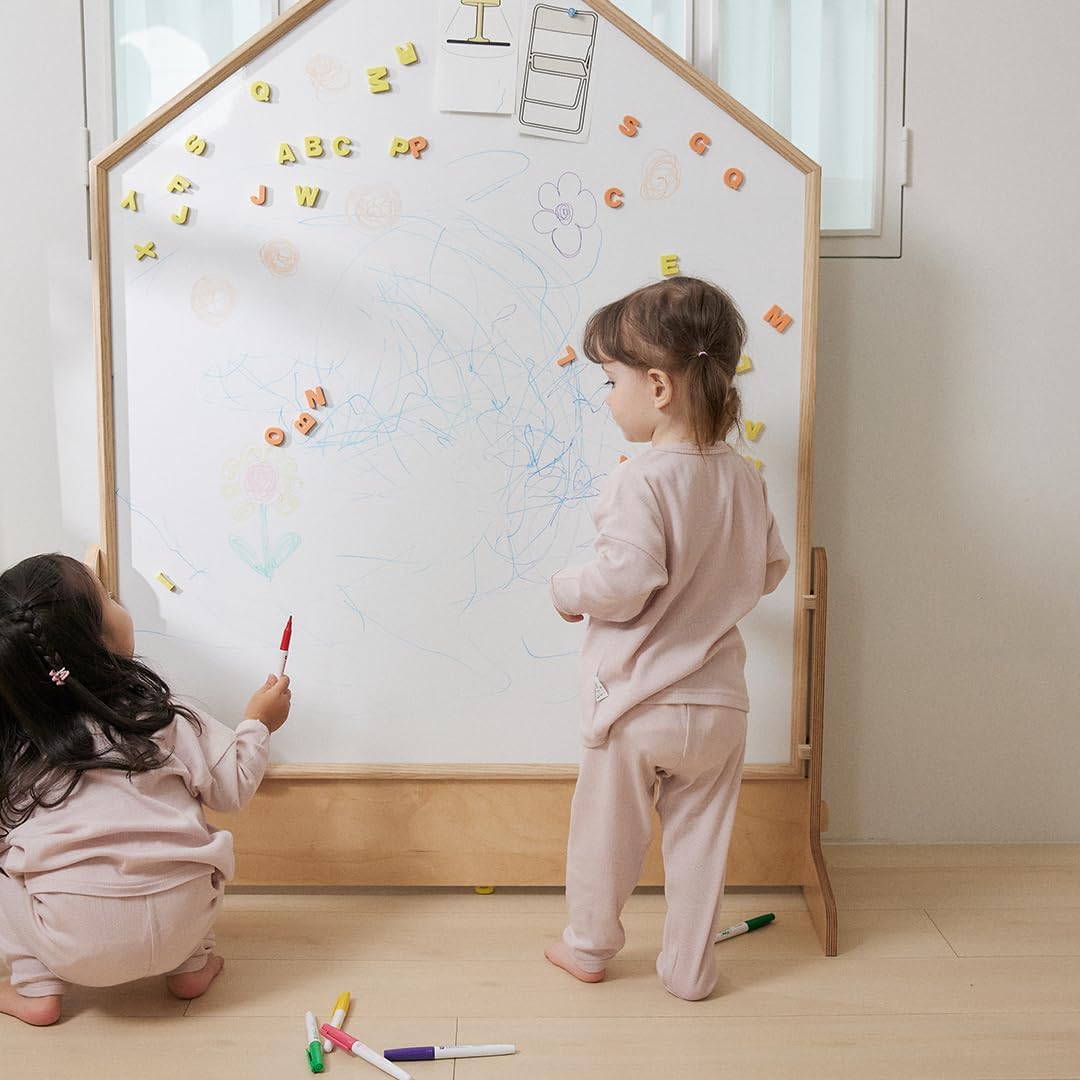 Comme Moi Double-Sided Drawing Board - Art Easel for Kids, Chalkboard &amp; Magnetic Whiteboard, Pizarras para Ni?os, (Natural Wood, Premium Birch), (Made in Korea), Ideal for Toddlers and Classroom Use