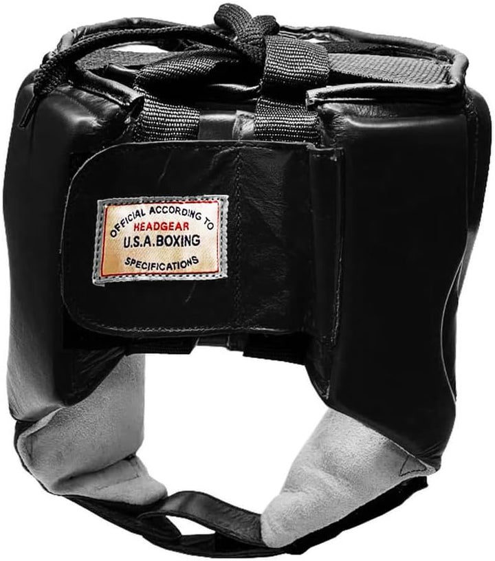 USA Boxing Approved Amateur Classic Headgear - All Leather, No Cheek Protectors for Boxing, Muay Thai, MMA, Adjustable for Sparring, Training &amp; Competition for Adults &amp; Kids