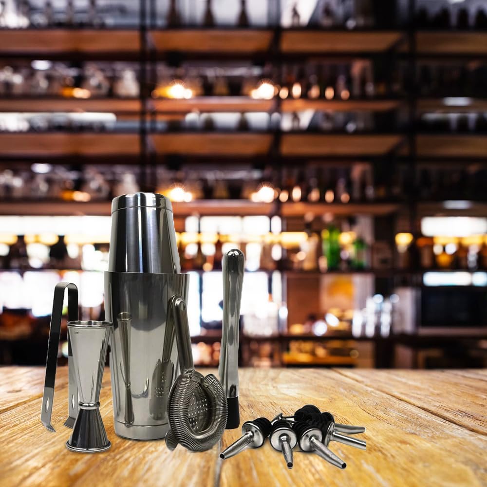 Boston Cocktail Shaker Set, 13-Piece Professional Bartender Kit with Stainless Steel Shakers, Jigger, Strainer, Muddler, Tongs, Bottle Pourers &amp; Swizzle Stick for Home &amp; Professional Bars
