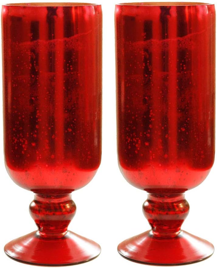 Garnet Collection Glass Hurricane Candle Holder - Deep Red with Gold Inlay for Elegant Table Decorations and Centerpieces - Ideal Wedding Gift and Romantic Accent D?cor (Set of 2, Small)