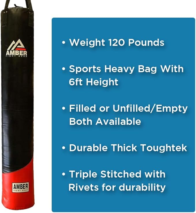 Heavy Bag for Boxing, MMA, Muay Thai, Fitness Workout 6ft Durable Vinyl Punching Bag for Training, Triple Stitched, Tough Material ? Unfilled