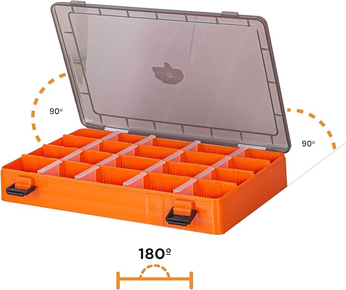 Amber Fight Gear Tackle Box Organizer with Adjustable Dividers, Waterproof Fishing Tackle Storage, Plastic Box Organizer Trays, Orange