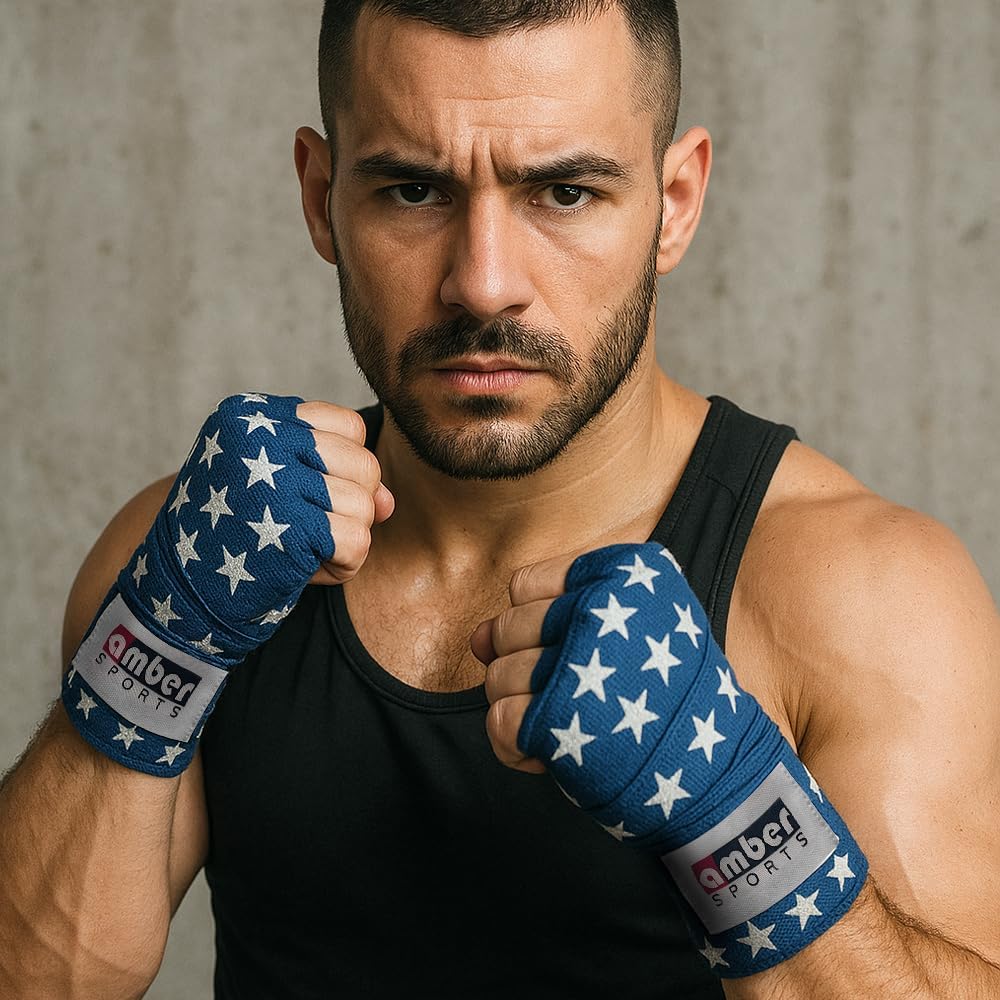 USA Flag Handwraps, 180 inch Breathable Polyester Boxing Wraps for MMA, Kickboxing, Muay Thai, Training, Wrist &amp; Knuckle Support, Machine Washable, Sold as a Pair