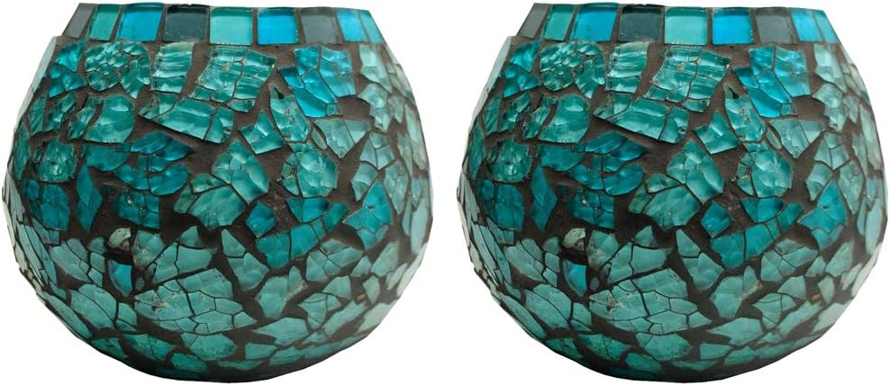 Blue Moon Glass Ball Votive Candle Holders for Indoor/Outdoor Events, Parties, and Weddings - Set of 2, 4-inch Each (Large)