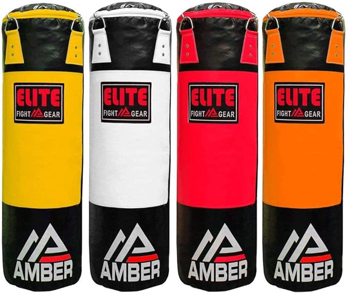 Elite Strikeforce Heavybag for Boxing, Kickboxing, MMA, Muay Thai ToughTek Leather, Triple Stitched, Sand Weighted, D-Ring, Chains &amp; Swivel, Filled, Monochrome