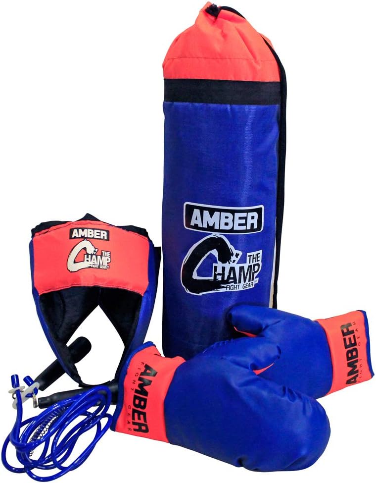 Mini Boxing Toy Set Junior For 3 to 7yr olds Set Includes - 16inch Toy Heavy bag, Junior Gloves, Toy Headgear and Jump Rope in a Handy Storage Bag. Great Gift Idea