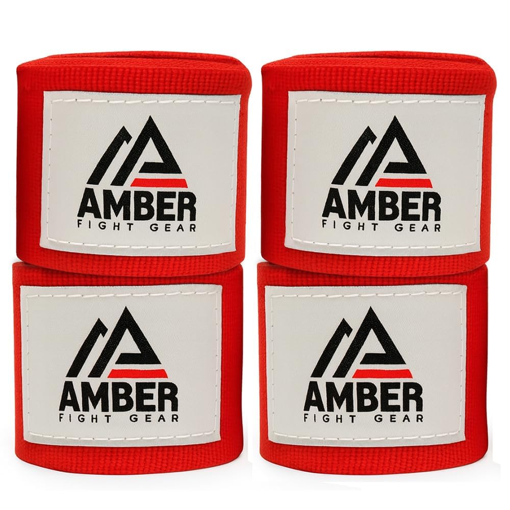 Amber Fight Gear Mexican Style 200 Inch Elastic Handwraps - Breathable, Durable, Machine Washable for MMA, Boxing, Kickboxing, Muay Thai (Set of 10 Pair, Red)