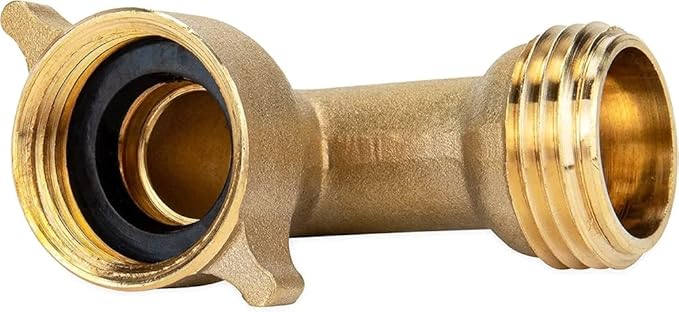 Camco 90-Degree Hose Elbow For RVs - Solid Brass Construction- Certified Lead-Free - Features Convenient Easy Grip Connector - For RV Water Hoses, Residential Outdoor Faucets, &amp; More - 1-Pack (22505)