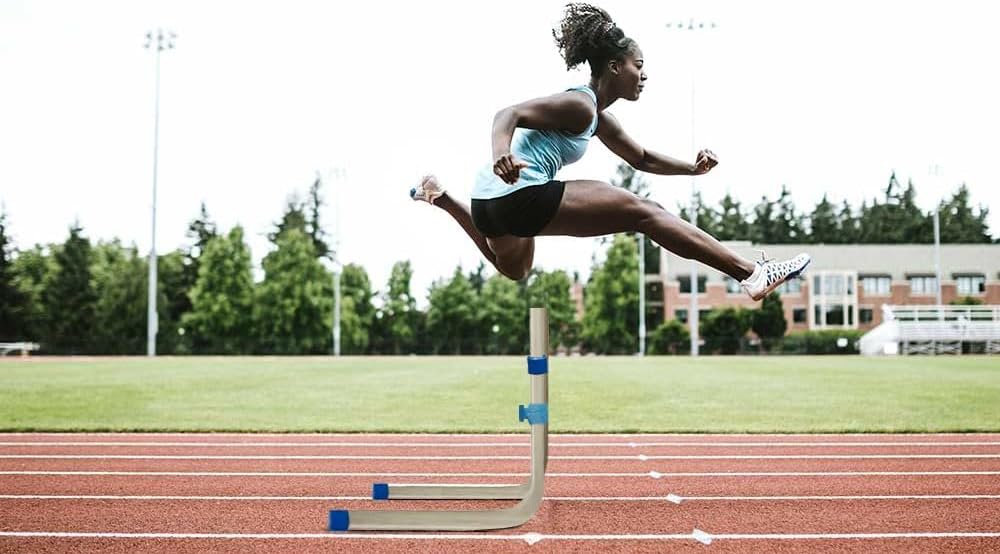 Amber Fight Gear Enhanced Training Agility Hurdles: Premium Self-Return Aluminum Set for Track, Field, Soccer, Football - Adjustable 27" to 42" - Versatile Performance Tools (Set of 3)