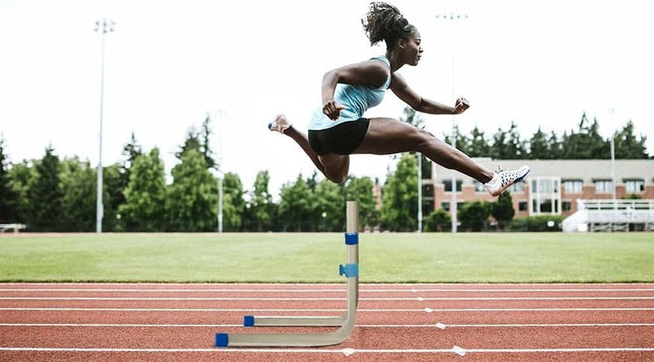 Amber Fight Gear Enhanced Training Agility Hurdles: Premium Self-Return Aluminum Set for Track, Field, Soccer, Football - Adjustable 27" to 42" - Versatile Performance Tools (Set of 3)