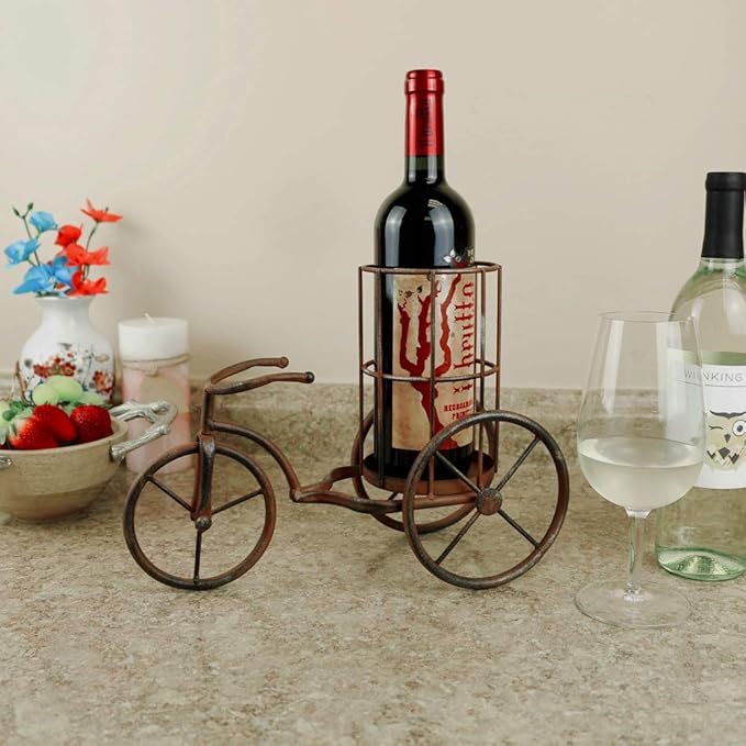 LIVEVIE Classic Vintage Bike Delivery Style Wine Rack Freestanding Single Bottle Holder Bike Shaped Wine Organizer Stand Elegant D?cor for Countertop, Tabletop, Home, Office