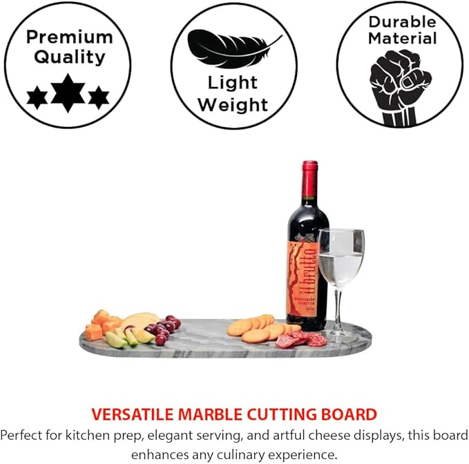 Oval White Marble Serving Platter/Cutting Board ? Perfect for Breakfast, Appetizers, Coffee, Bar, or Food Display ? 20 Inch Length.