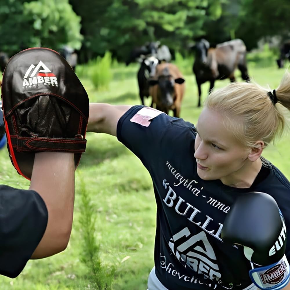 Genuine Leather Target Focus Punching Mitts for MMA, Kickboxing, Muay Thai &amp; Martial Arts Training | Shock-Absorbing, Lightweight, Durable with Adjustable Wrist Support &amp; Finger Cover