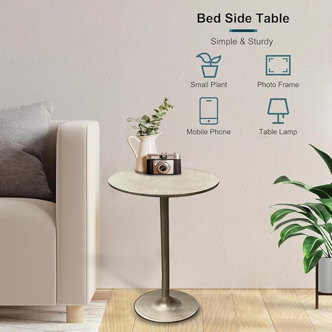 LIVEVIE Salvatore Collection Classic Cast Aluminum Pedestal Table - Multi-Purpose Decorative Table for Home &amp; Office Use, Metalic Silver