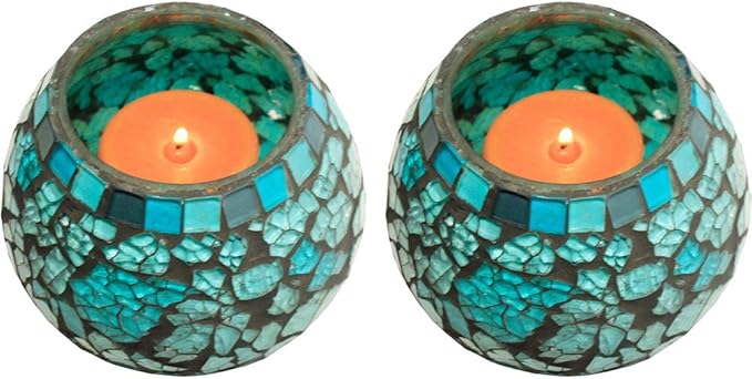 Blue Moon Glass Ball Votive Candle Holders for Indoor/Outdoor Events, Parties, and Weddings - Set of 2, 4-inch Each (Large)