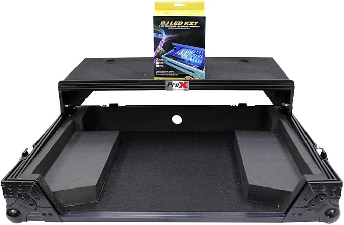 ProX Live Performance Gear XS-DDJSR2LTBL LED ATA Flight Case For Pioneer DDJ-SR2 DJ Controller with Laptop Shelf and LED - Black