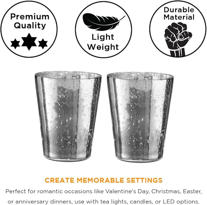Champagne Collection Vase Style Handmade Glass Votive Candle Holders for Weddings and Home Decor (Set of 2), Large