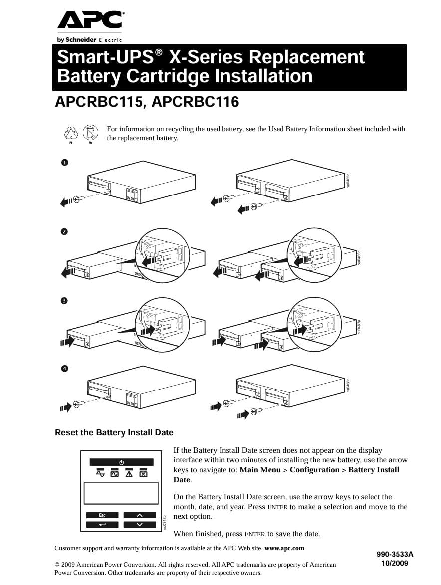 APC UPS Battery Replacement, APCRBC115 Smart-UPS Models SMX1500RM2U, SMX1500RM2UNC, SMX1500RMNCUS, SMX1500RMUS