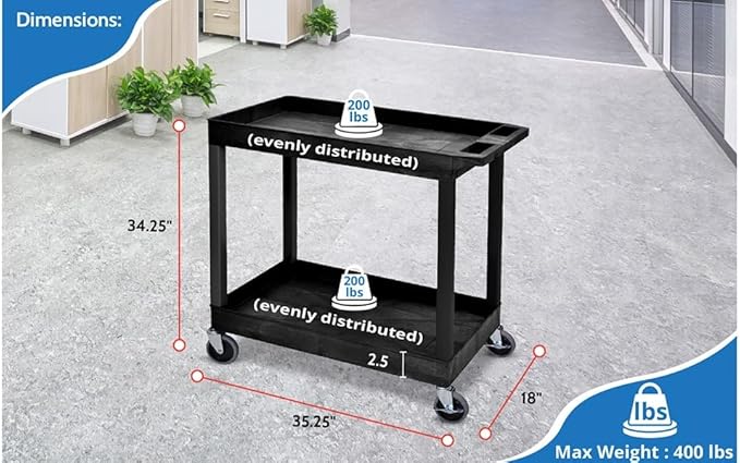Offex 32 x 18 inches Mobile Multipurpose Utility Tub Cart with 2 Shelves and Push Handle - Black, Great for Warehouse, Garage and More