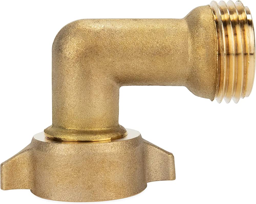 Camco 90-Degree Hose Elbow For RVs - Solid Brass Construction- Certified Lead-Free - Features Convenient Easy Grip Connector - For RV Water Hoses, Residential Outdoor Faucets, &amp; More - 1-Pack (22505)
