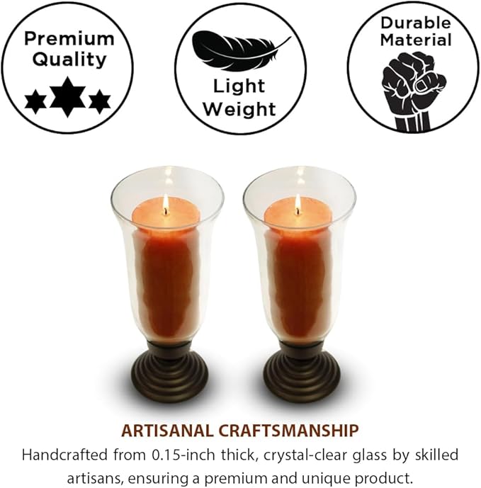 Traditional Chimney Hurricane Candle Holder Collection - Elegant Glass Table Decorations and Centerpieces for Dining/Living Room and Romantic Accent D?cor (Set of 2, Small)