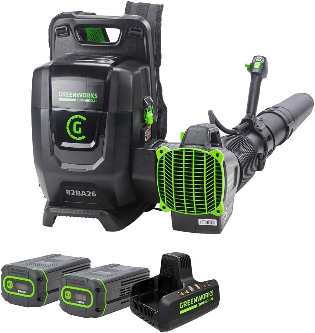 Commercial 82V Dual Port Backpack Blower Kit: Includes (2) 5 Ah Batteries and Dual Rapid Charger 82BA26-52DP
